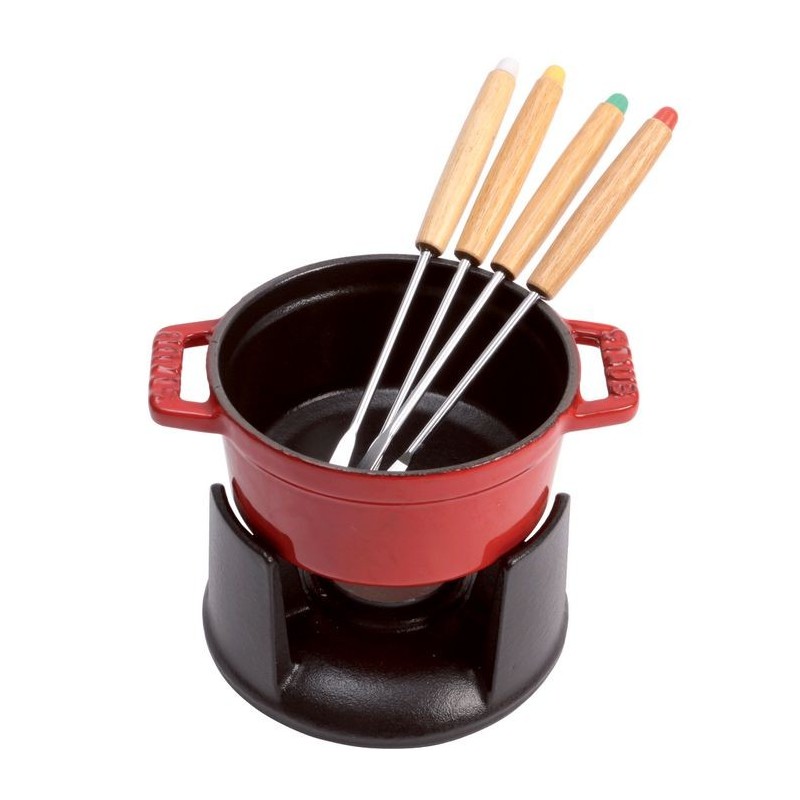 Mini Fondue Set 10 cm Red in Cast Iron