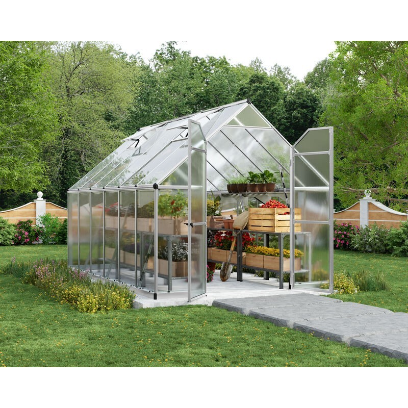 Canopia Essence Doppelschicht-Gartengewächshaus aus Polycarbonat, 367 x 244 x 229 cm, silberfarben