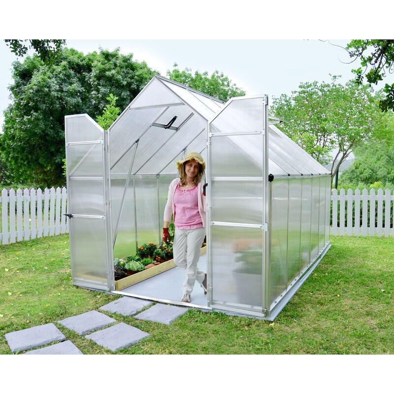 Canopia Essence Doppelschicht-Gartengewächshaus aus Polycarbonat, 367 x 244 x 229 cm, silberfarben