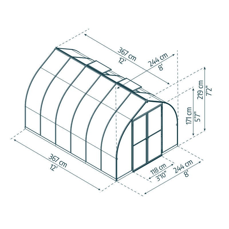 Canopia Schönes doppelschichtiges Gartengewächshaus aus Polycarbonat, 367 x 244 x 219 cm, silberfarben