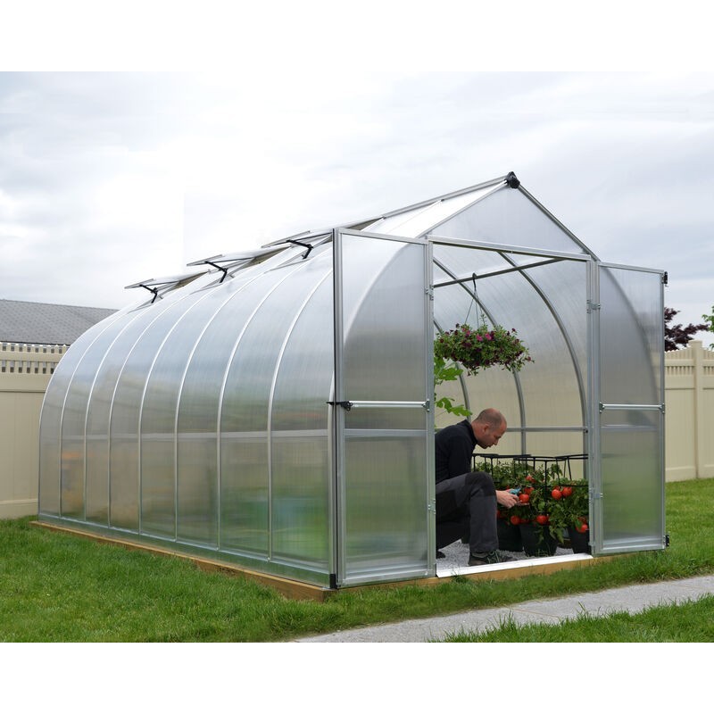 Canopia Schönes doppelschichtiges Gartengewächshaus aus Polycarbonat, 490 x 244 x 219 cm, silberfarben