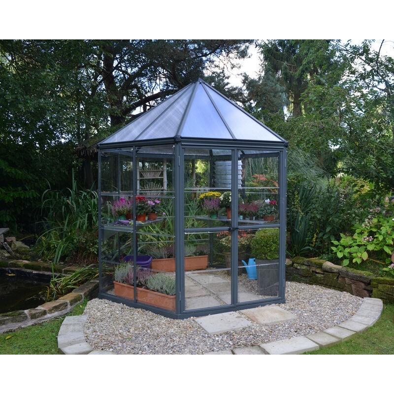 Canopia Oasis Gartengewächshaus aus sechseckigem Polycarbonat, 247 x 213 x 267 cm, Grau