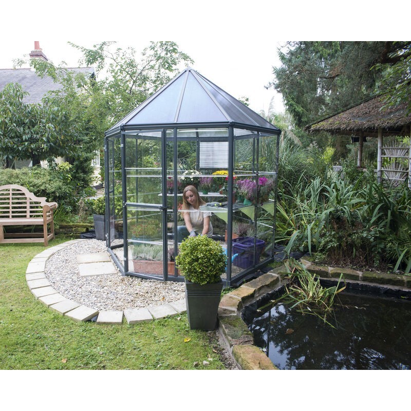 Canopia Oasis Gartengewächshaus aus sechseckigem Polycarbonat, 247 x 213 x 267 cm, Grau