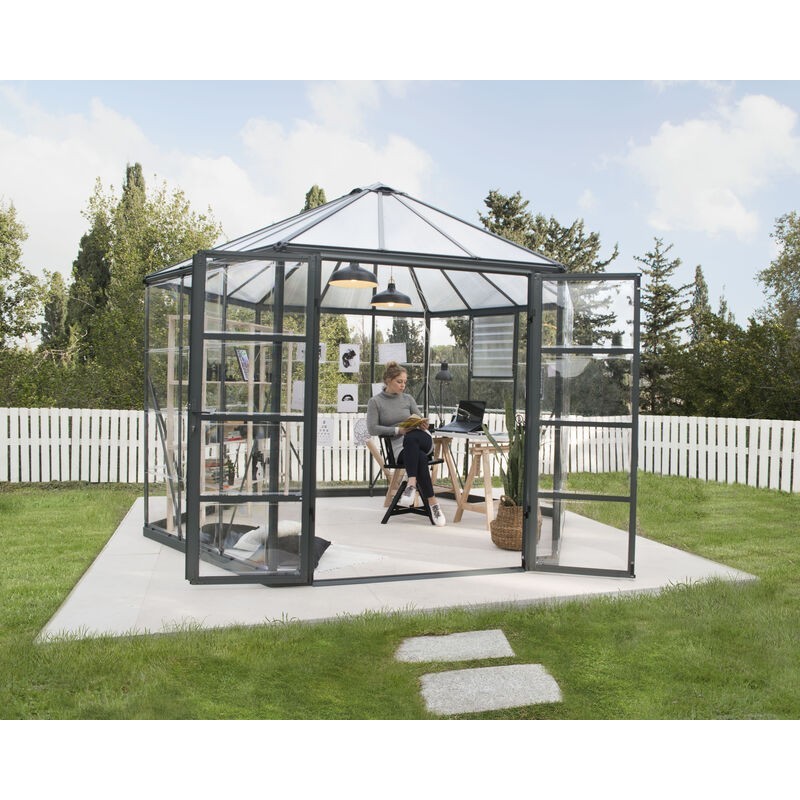 Canopia Oasis Gartengewächshaus aus sechseckigem Polycarbonat, 363 x 316 x 289 cm, Grau