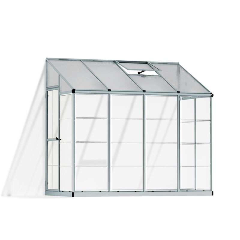 Canopia Anbau-Gartengewächshaus aus silbernem Polycarbonat, 244 x 124 x 225 cm, Hybrid