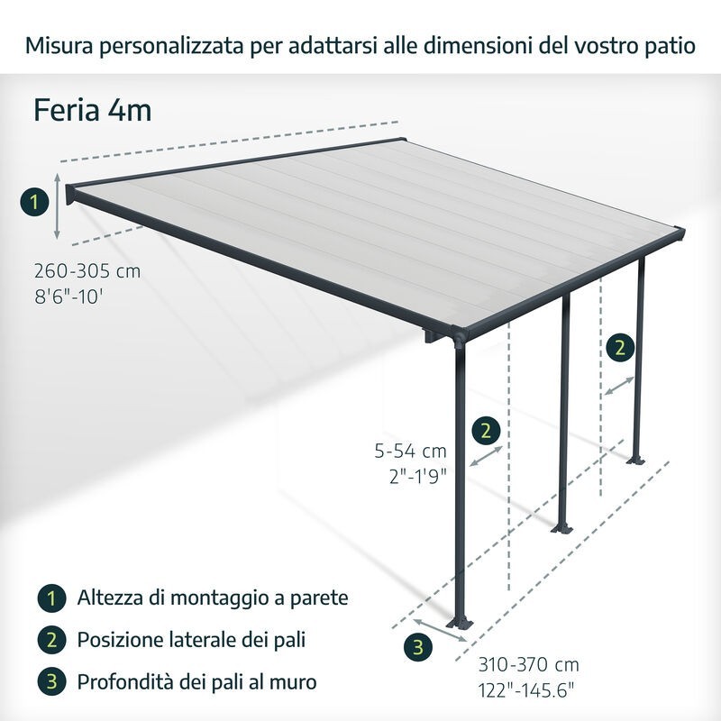 Canopia Olympia-Anbaupergola aus Aluminium, 3 x 3 m, Grau