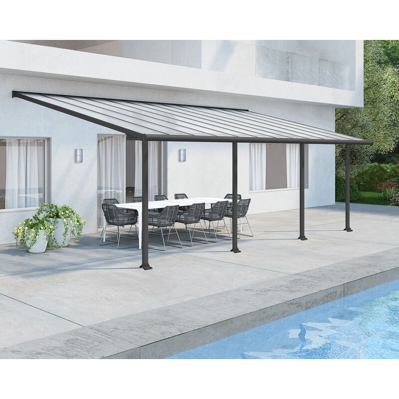 Canopia Olympia-Anbaupergola aus Aluminium, 3 x 7,4 m, Grau