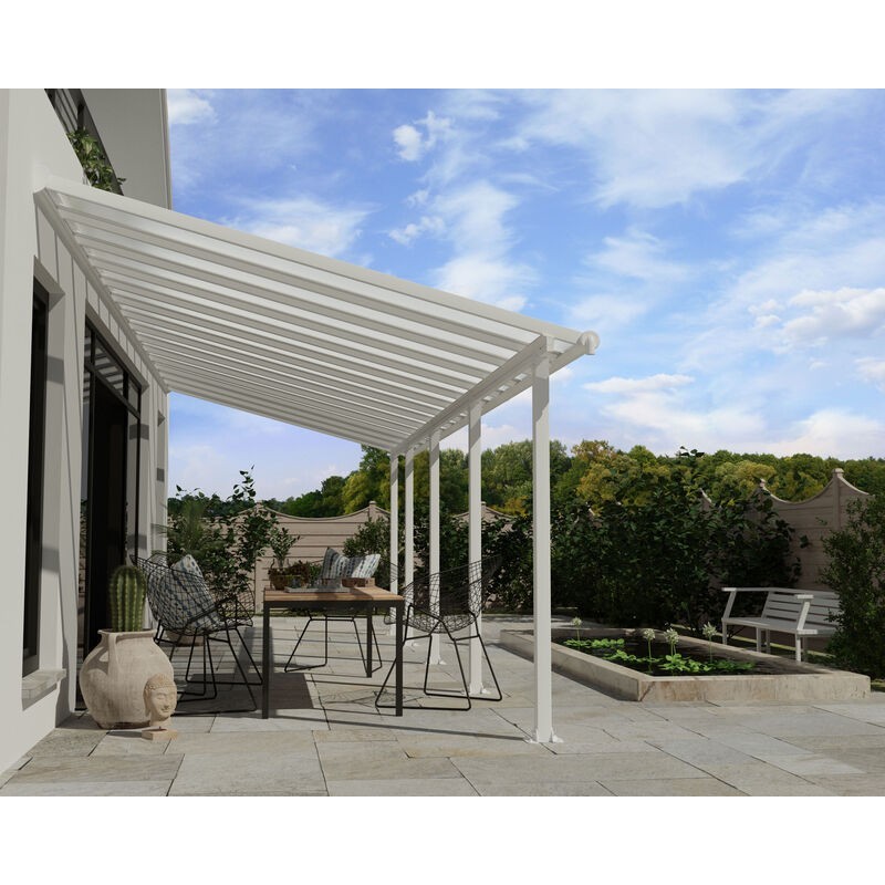 Canopia Olympia-Anbaupergola aus Aluminium, 3 x 8,6 m, Weiß