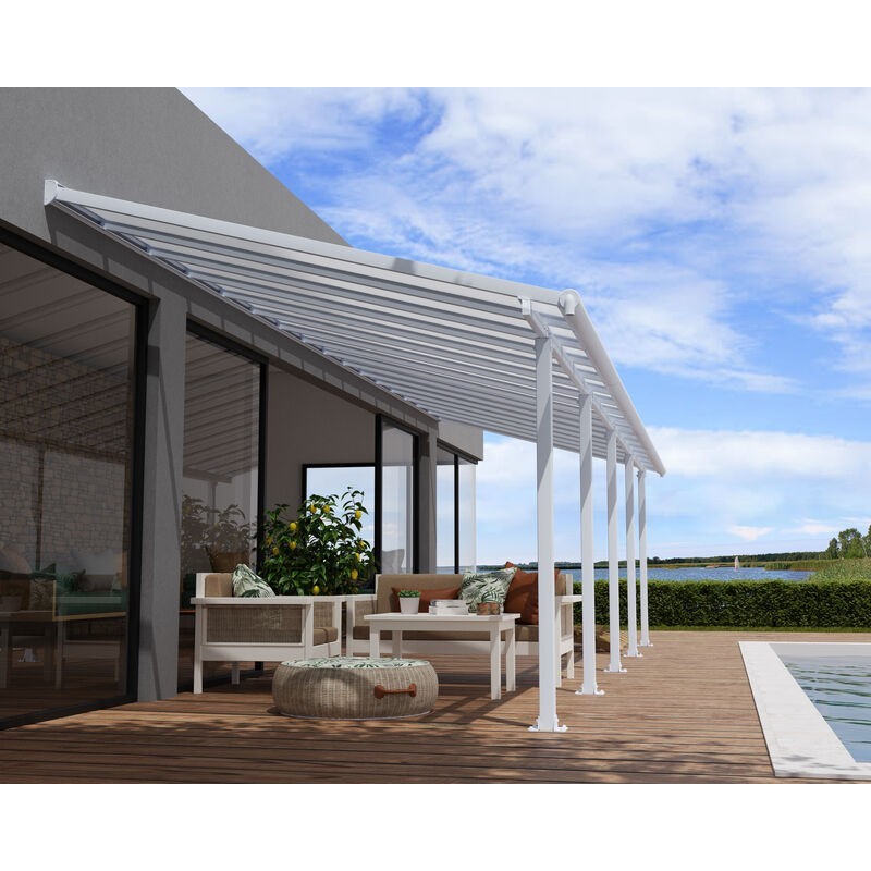 Canopia Olympia-Anbaupergola aus Aluminium, 3 x 9,8 m, Weiß