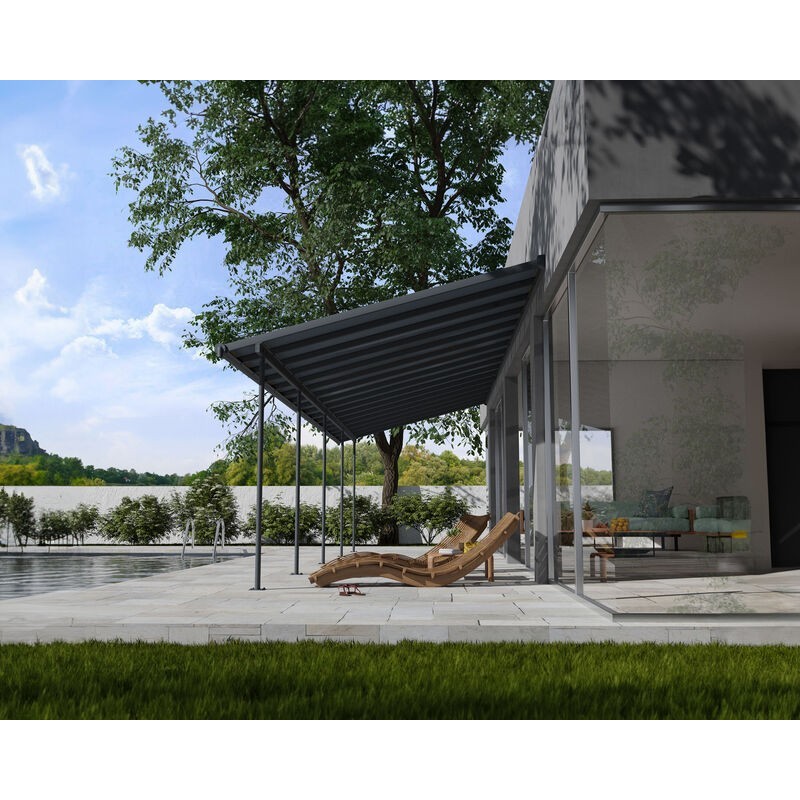 Canopia Capri-Anbaupergola aus Aluminium, 3 x 9,7 m, Grau