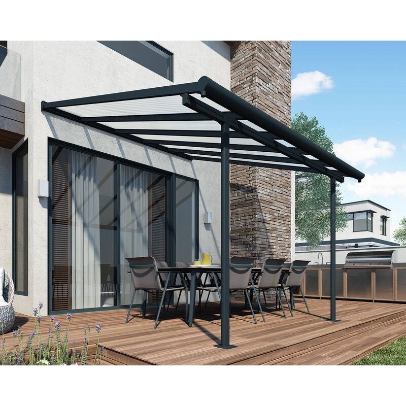 Canopia Sierra Anbaupergola aus Aluminium, 3 x 3 m, Grau