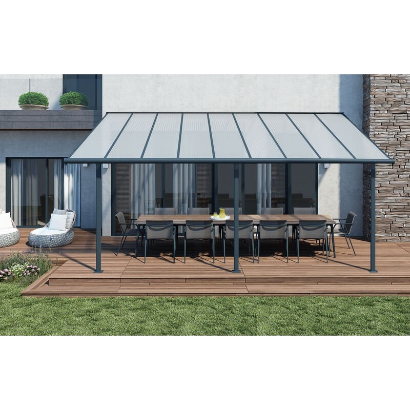 Canopia Sierra Anbaupergola aus Aluminium, 3 x 5,6 m, Grau