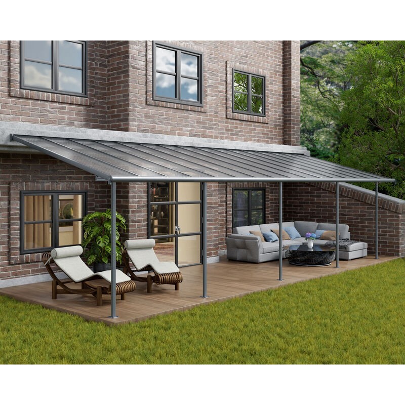 Canopia Sierra Anbaupergola aus Aluminium, 3 x 9,7 m, Grau