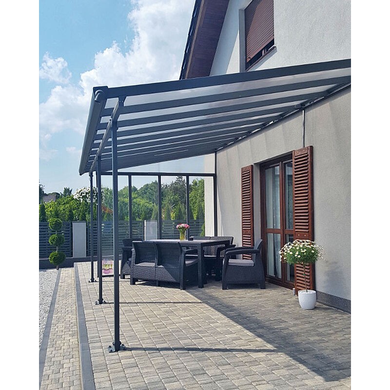 Canopia Feria Anbaupergola aus Aluminium, 3 x 5,5 m, Grau