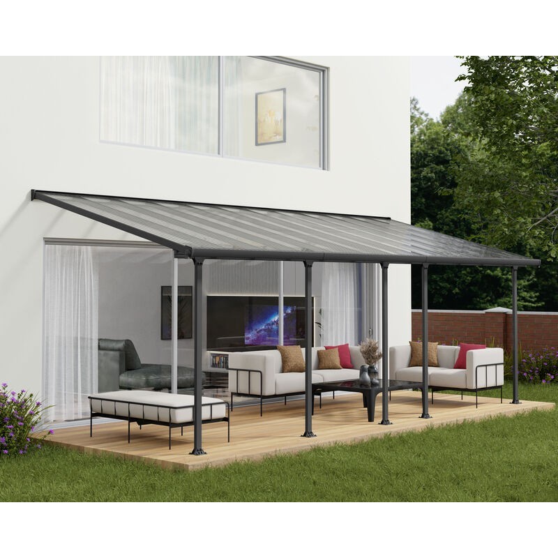 Canopia Feria Anbaupergola aus Aluminium, 3 x 7,3 m, Grau