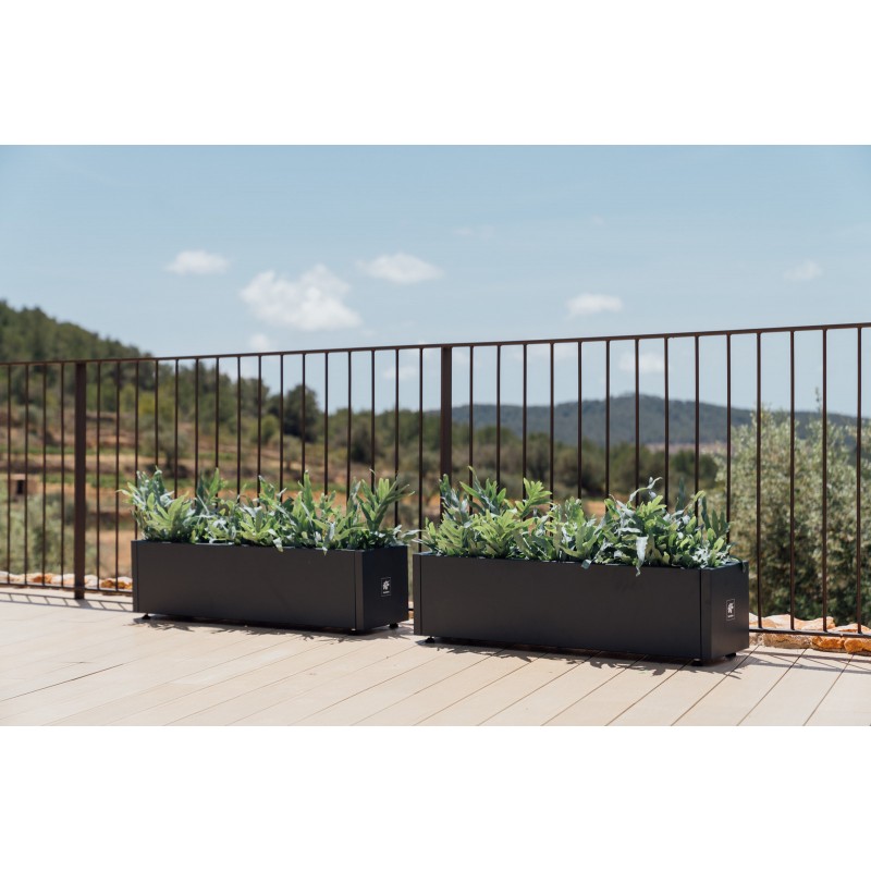 Herstera PLANTER BALCONY Pflanzgefäß aus anthrazitfarbenem Metall 100x25x25 cm