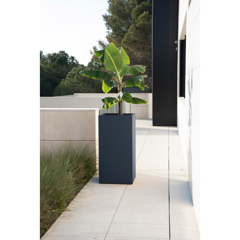 Herstera PLANTER COLUMN Hoher Pflanzkasten aus anthrazitfarbenem Metall 50x50x100 cm