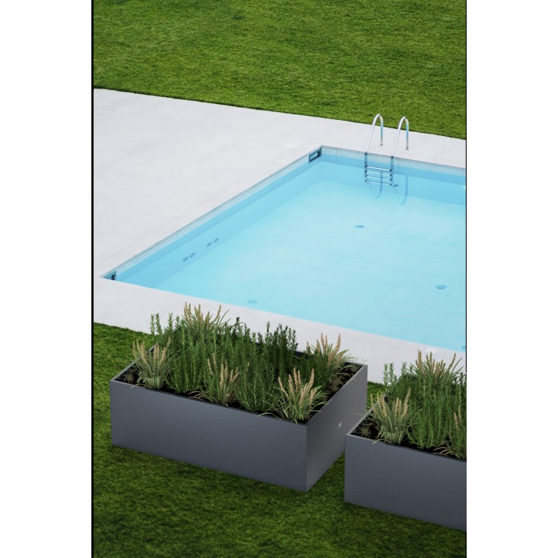 Herstera PLANTER EDGE Niedriger Pflanzkasten aus anthrazitfarbenem Metall 150 x 100 x 50 cm