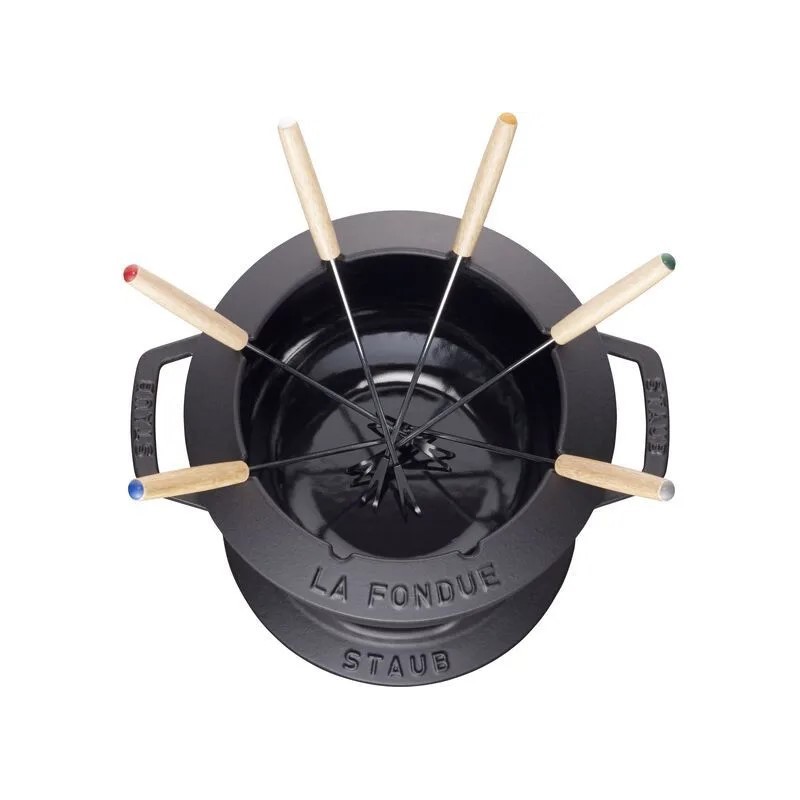 Gourmet-Fondue-Set 20 cm schwarz aus Gusseisen