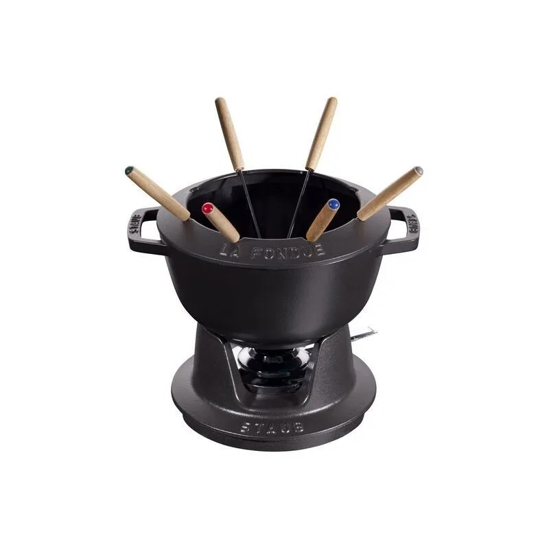 Gourmet-Fondue-Set 20 cm schwarz aus Gusseisen