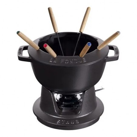 Gourmet-Fondue-Set 20 cm schwarz aus Gusseisen