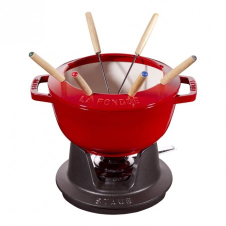 Gourmet-Fondue-Set 20 cm rot aus Gusseisen