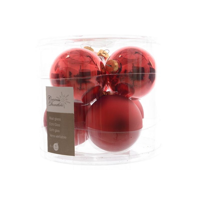 Weihnachtskugeln zum Hängen im Glas 8 cm Rot Weihnachten. 6er-Set