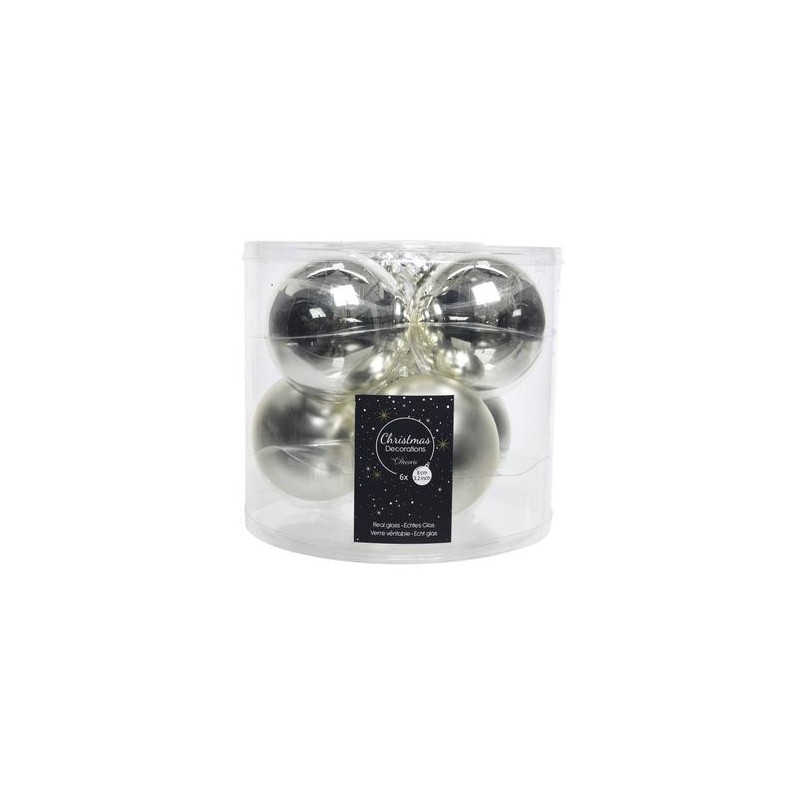 Bolas de Navidad para Colgar en Cristal 8 cm Plata. Juego de 6