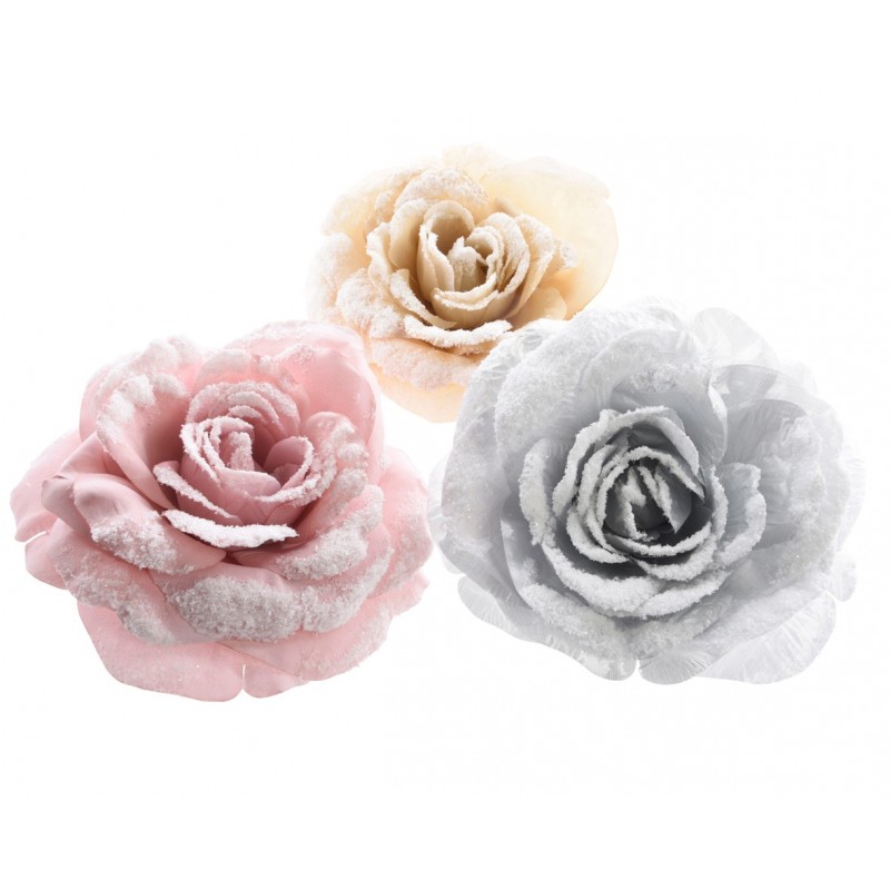 Clip Rose with Snow 12 cm. Single piece