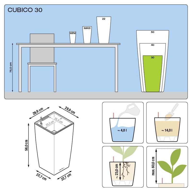 Lechuza Premium 30 Cubic Pot Complete Set