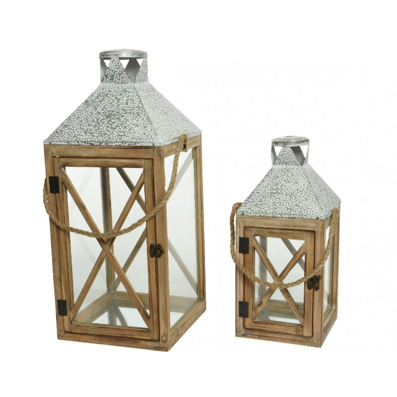 Farol grande de madera con cristal dim 25x25x60 cm. Única pieza