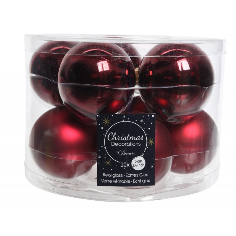 Glass Christmas Baubles Diam 6 cm Set of 10