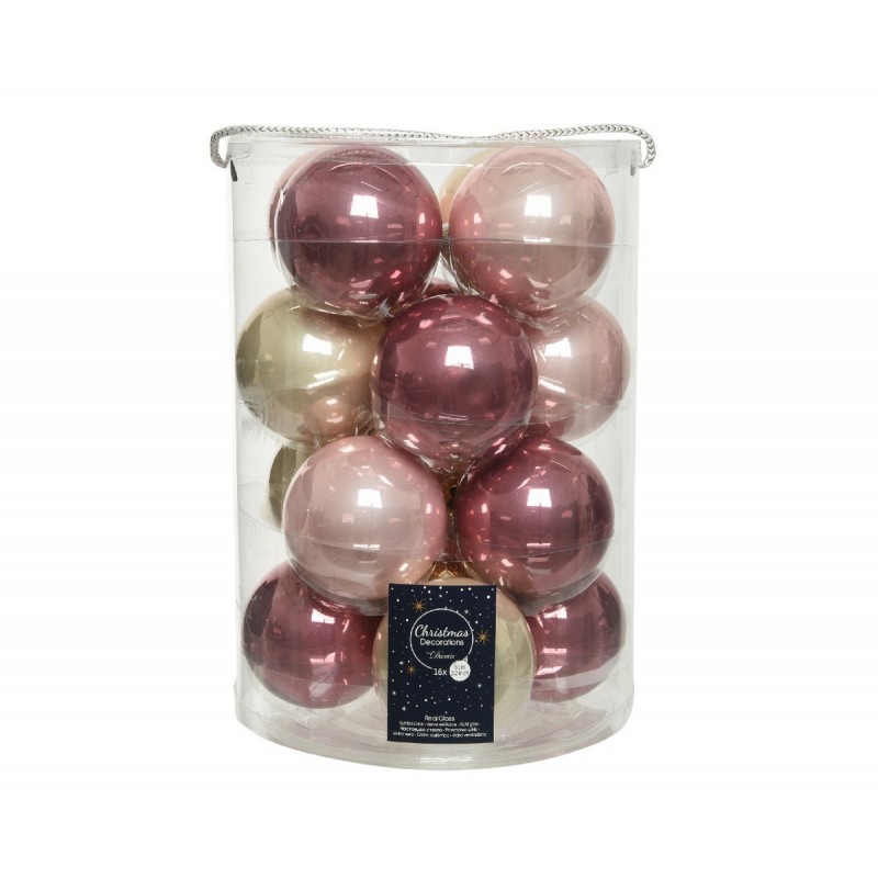 Bolas navideñas de cristal para colgar 8 cm Rosa y Perla. 16 de septiembre