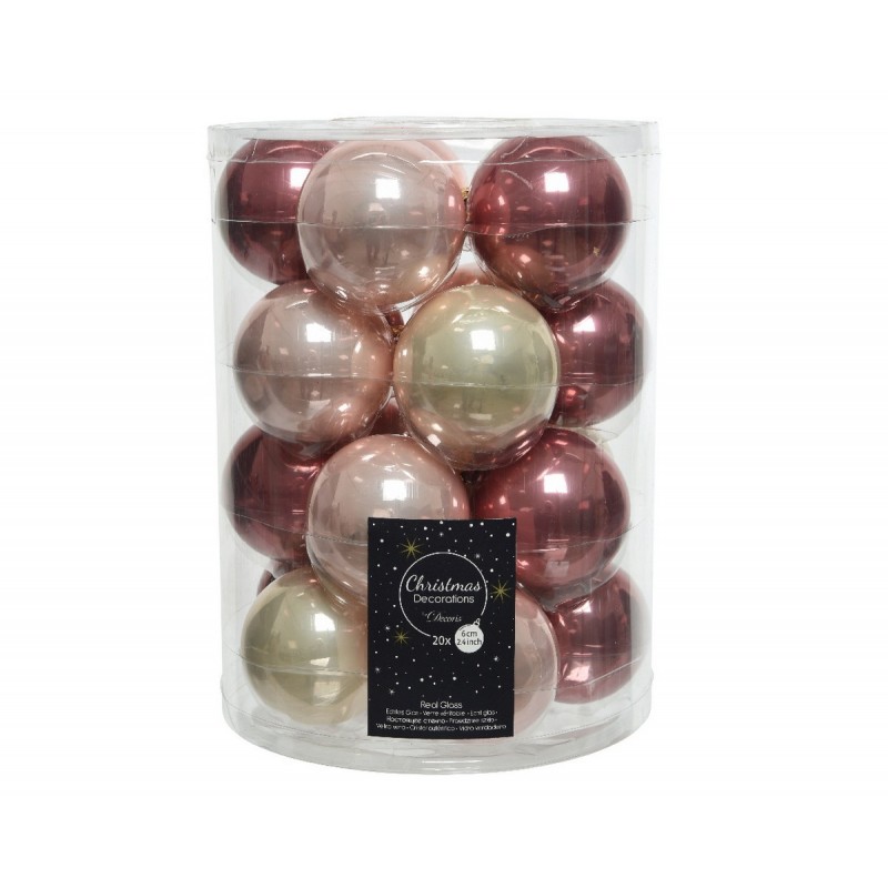 Bolas navideñas de cristal para colgar 6 cm Oro y Rosa. 20 de septiembre