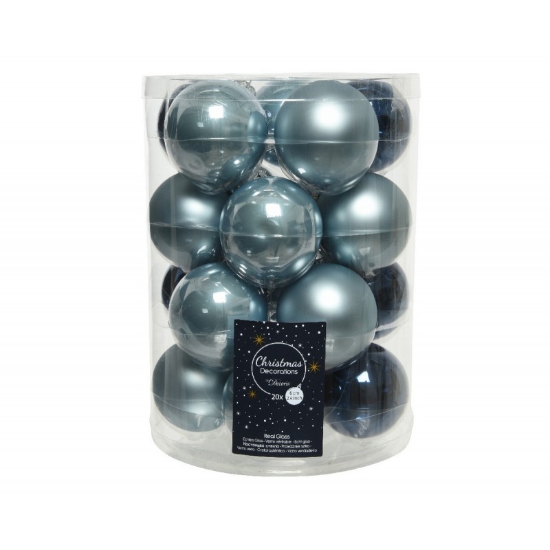 Bolas navideñas colgantes de cristal 6 cm Azul.Juego de 20