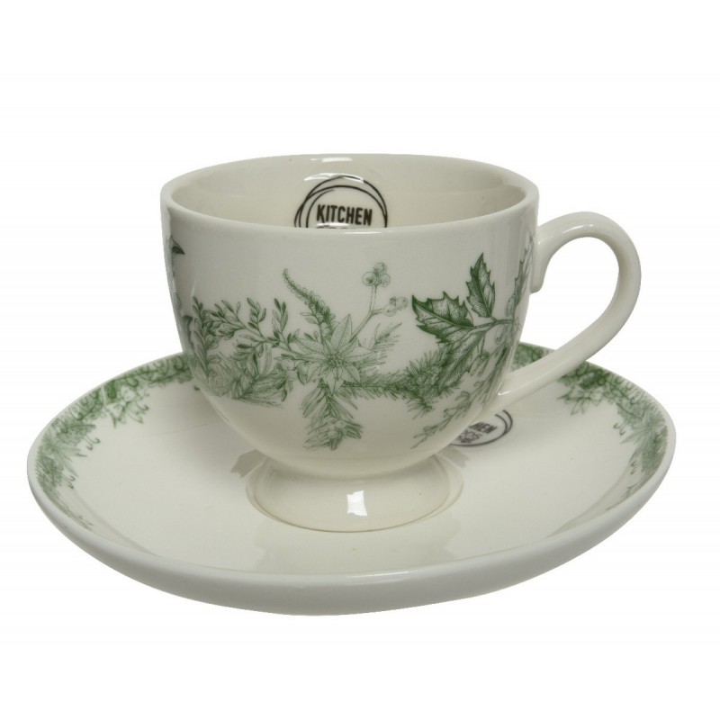 Taza y plato de porcelana de 10,5 cm.