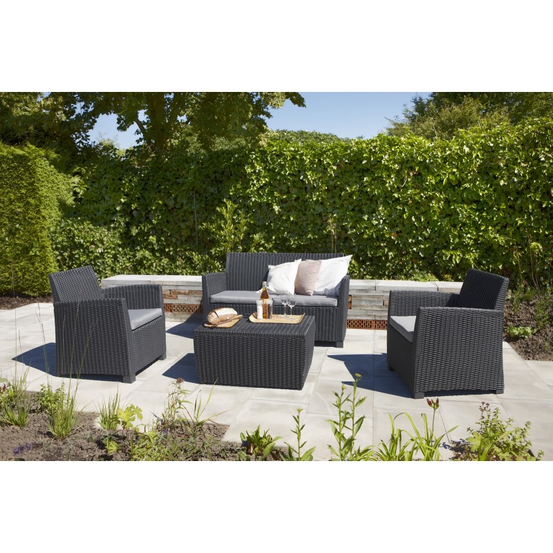 Keter Set Lounge MIA Grafite Sofa + 2 Armchairs + Storage Table