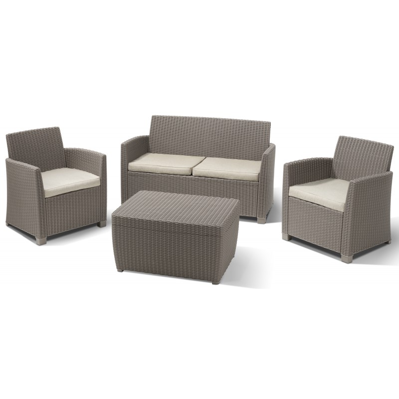 Keter Conjunto Lounge MIA Cappuccino Sofá + 2 Sillones + Contenedor