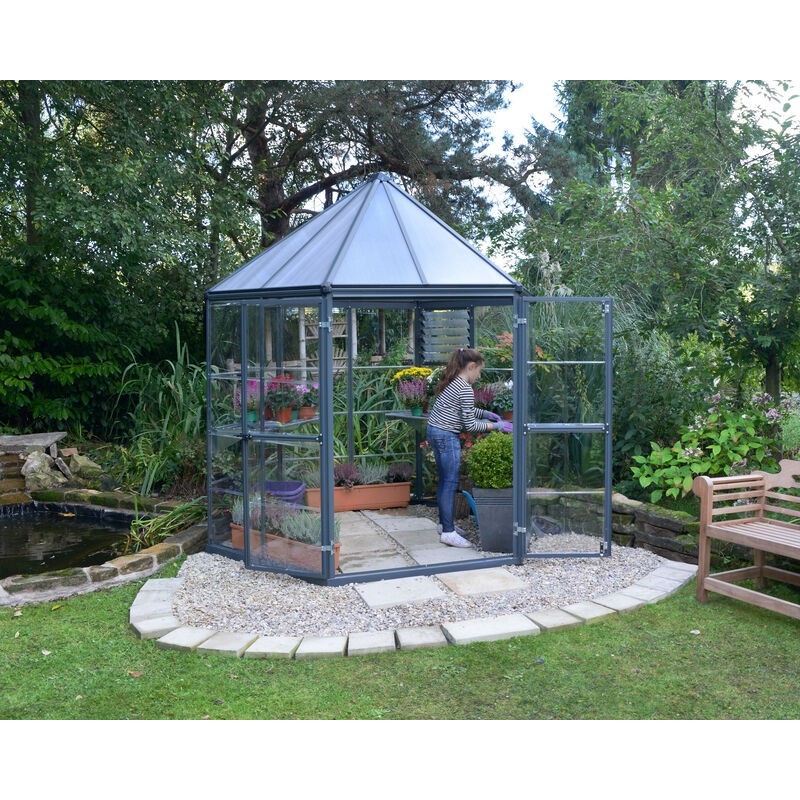 Canopia Oasis Garden Greenhouse in Hexagonal Polycarbonate 247X213X267 cm Gray