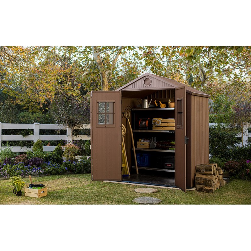 Keter Resin Garden Shed DARWIN 6x4 Wood with Front Windows