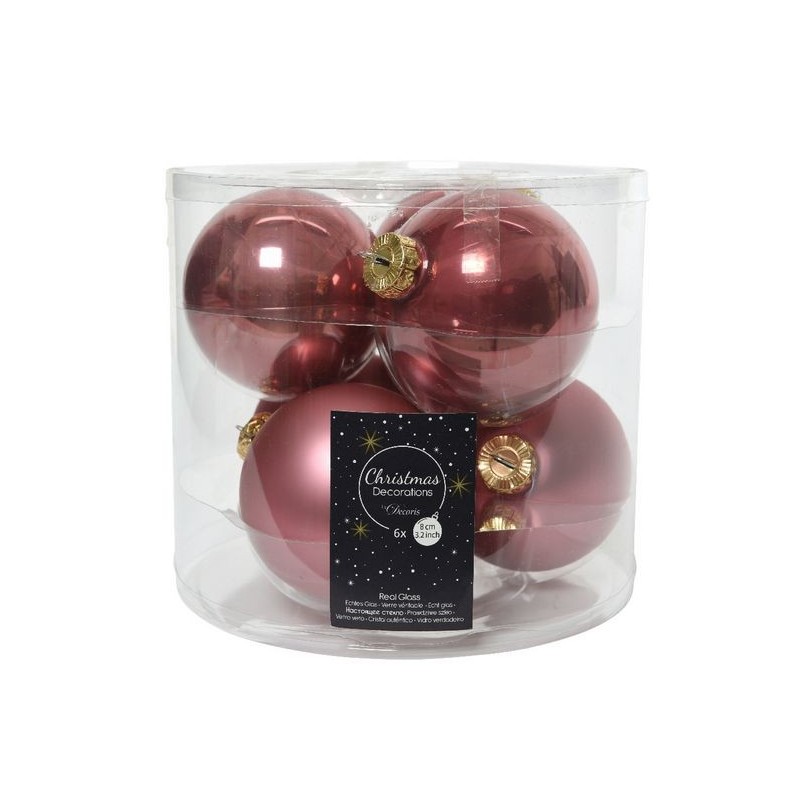 Glass balls to hang Velvet Pink dim 8 cm Box of 6