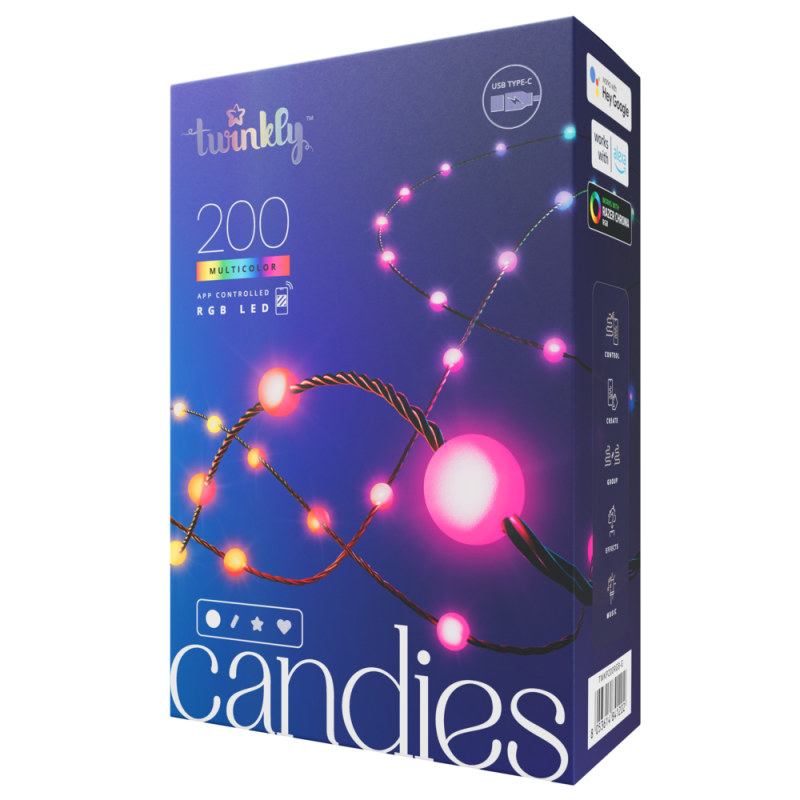 Twinkly CANDIES Kugel-Weihnachtsbeleuchtung, intelligente 200 RGB-LEDs, grünes Kabel der zweiten Generation