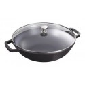 Wok with Glass Lid 30 cm Black in Cast Iron