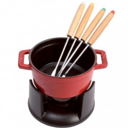 Mini Fondue Set 10 cm Red in Cast Iron