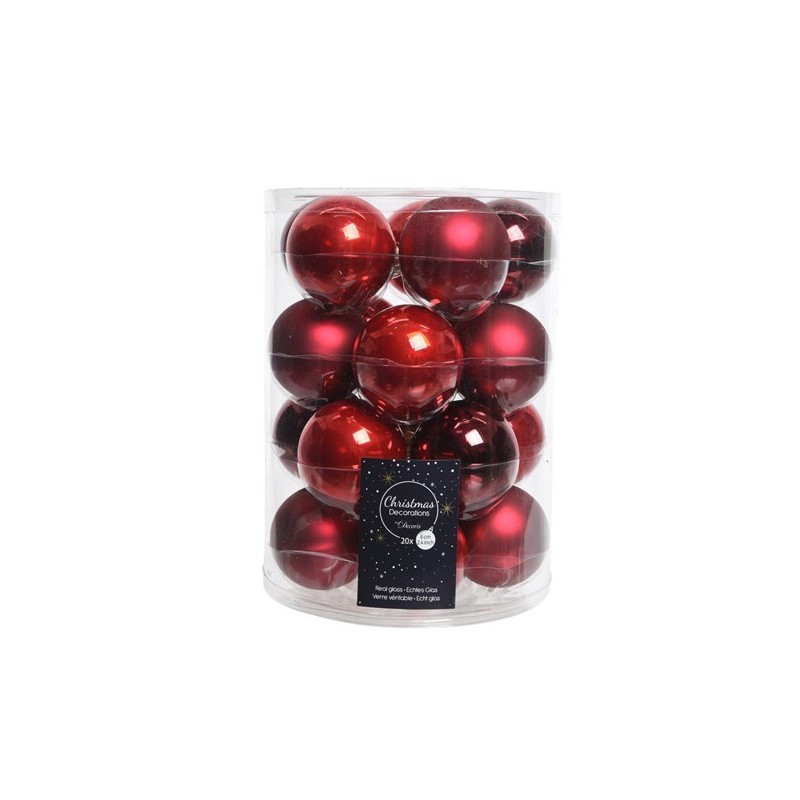 Boules de Noël à suspendre en verre 6 cm Rouge. Ensemble de 20