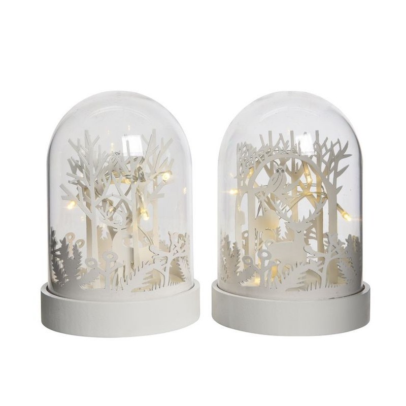 Scène de Noël en bois lumineux Blanc dim 12,5x18 cm - 6L Pièce unique