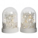 Scène de Noël en bois lumineux Blanc dim 12,5x18 cm - 6L Pièce unique