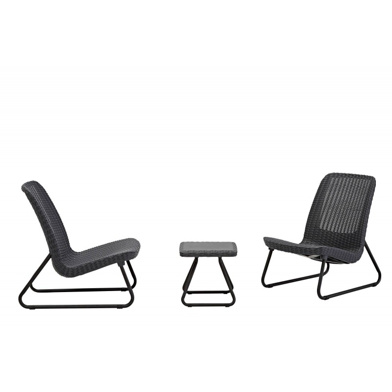 Keter Set 2 Fauteuils + Table Basse Ouverte RIO PATIO Graphite