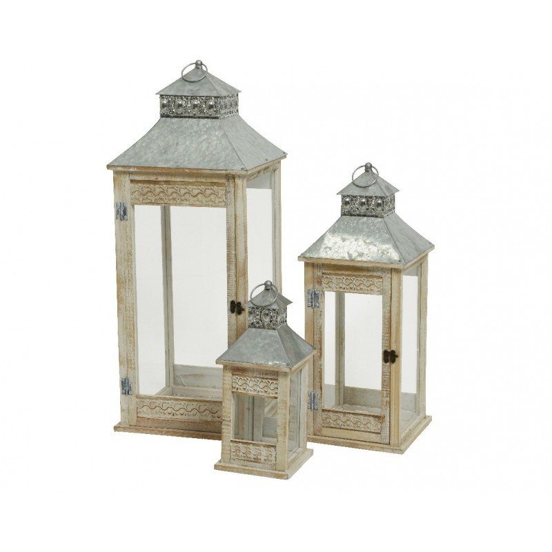 Small White Wooden Lantern 15x15x37 cm.