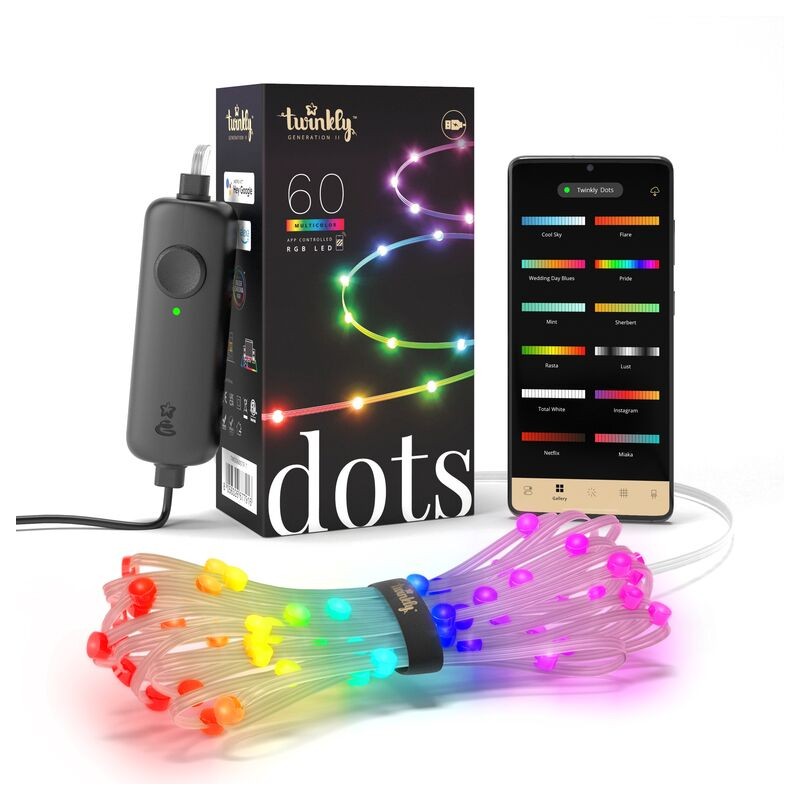 Twinkly DOTS Strip 3 m 60 Led RVB USB BT + WiFi Câble Transparent